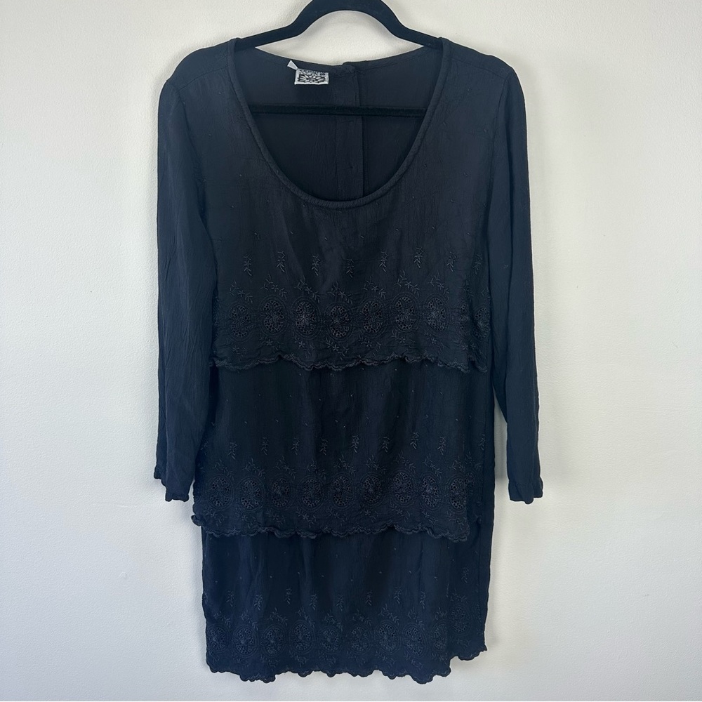 Vintage Johnny Was Tiered Embroidered Button Back Dress
